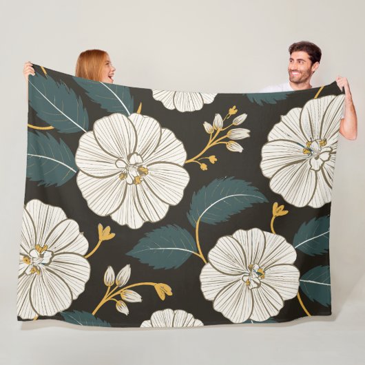 Verfijnd bloemenpatroon met witte bloesems fleece deken (In situ)