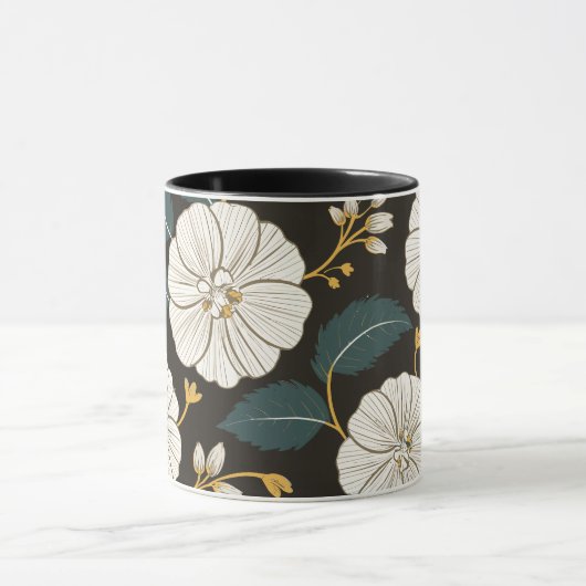 Verfijnd bloemenpatroon met witte bloesems mok (Midden)