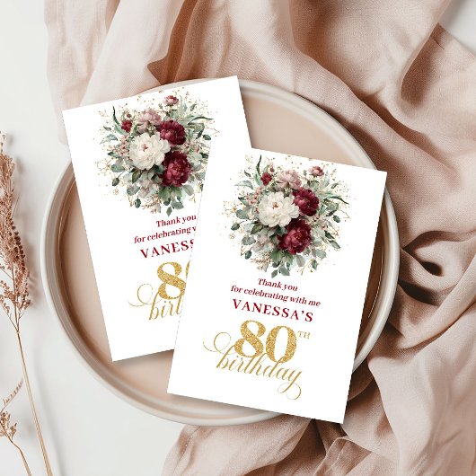 Verfijnd Blush Burgundy 80e Verjaardag Bedankt