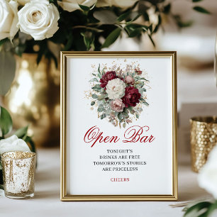 Verfijnd Blush Burgundy Open Bar 8x10 Trouwbord Poster