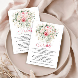 Verfijnd Blush Rozen Groene Huwelijksdetails Kaart