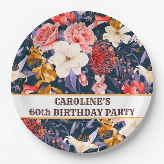 Verfijnd Boho Bloemendesign Papieren Bordje (Voorkant)