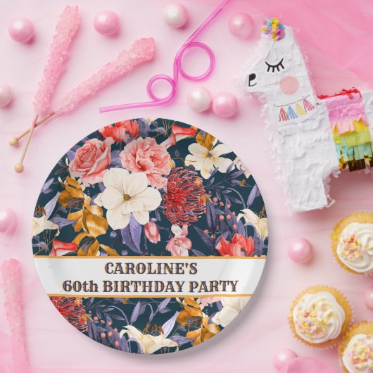 Verfijnd Boho Bloemmotief Papieren Bordje (Feest)