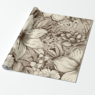 Verfijnd botanisch motief in zachte sepia tinten cadeaupapier