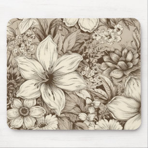 Verfijnd botanisch motief in zachte sepia tinten muismat