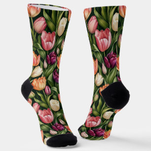 Verfijnd botanisch tulpenillustratie sokken