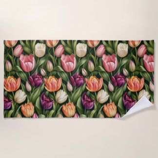 Verfijnd botanisch tulpenillustratie strandlaken