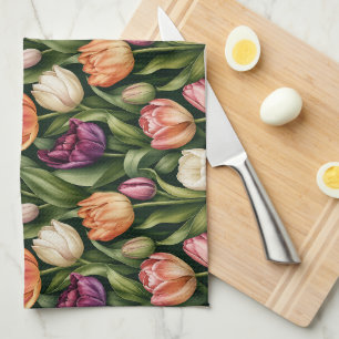 Verfijnd botanisch tulpenillustratie theedoek