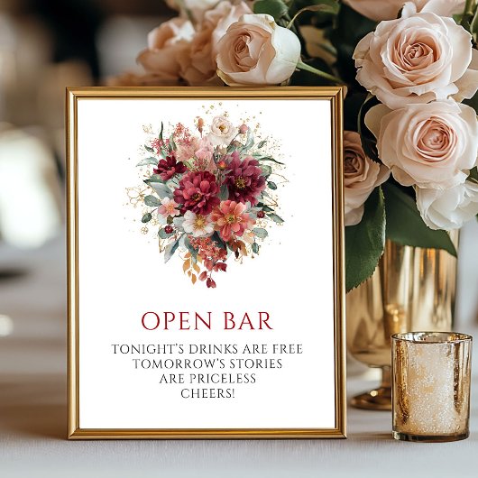 Verfijnd Burgundy Eucalyptus Herfst Open Bar Bord Poster