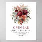 Verfijnd Burgundy Eucalyptus Herfst Open Bar Bord Poster (Voorkant)