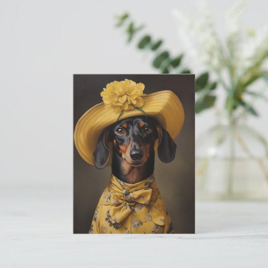 Verfijnd dashond in geel briefkaart (Staand voorkant)