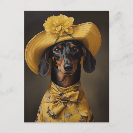 Verfijnd dashond in geel briefkaart (Voorkant)