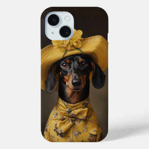 Verfijnd dashond in geel iPhone 15 case