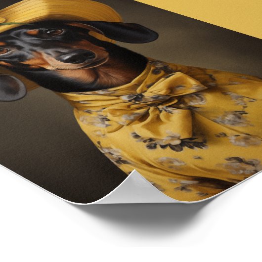 Verfijnd dashond in geel poster (Hoek)