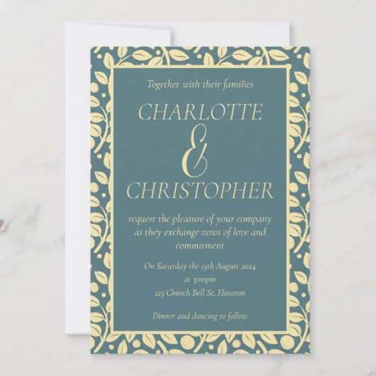 Verfijnd "Dusty Blue Cream Leaf Pattern" Kaart (Voorkant)