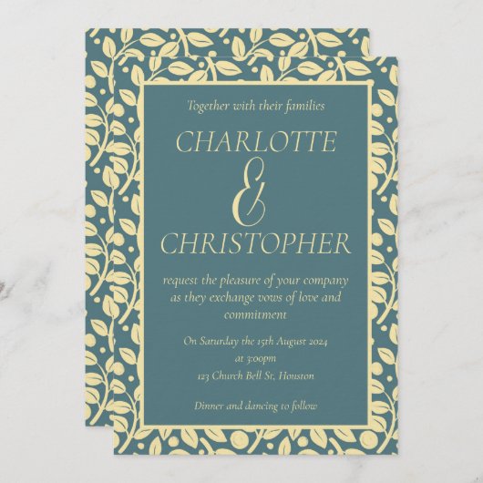 Verfijnd "Dusty Blue Cream Leaf Pattern" Kaart (Voorkant / Achterkant)