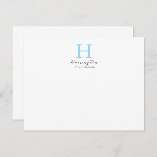 Verfijnd Elegant Baby Blauw Monogram Notitiekaartje (Voorkant / Achterkant)