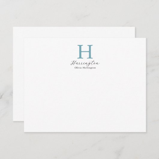 Verfijnd Elegant Blauwgroen Monogram Notitiekaartje (Voorkant / Achterkant)