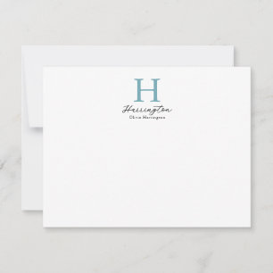 Verfijnd Elegant Blauwgroen Monogram Notitiekaartje