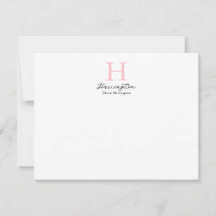 Verfijnd Elegant Blush Roze Monogram Notitiekaartje