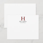 Verfijnd Elegant Bourgondisch rood monogram Notitiekaartje (Voorkant / Achterkant)