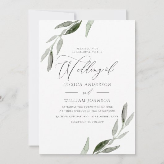 Verfijnd elegant groen leder Modern Wedding Kaart (Voorkant)