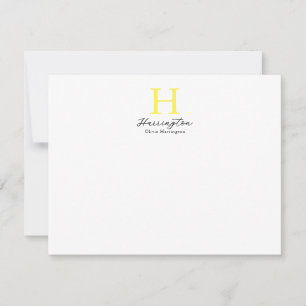 Verfijnd Elegant Helder Geel Monogram Notitiekaartje