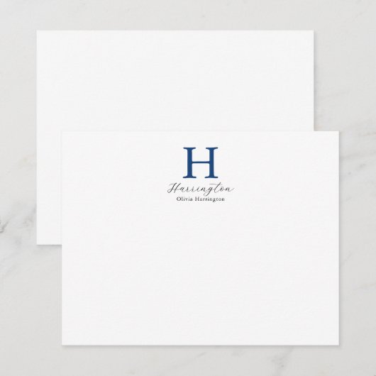 Verfijnd Elegant Marine Blauw Monogram Notitiekaartje (Voorkant / Achterkant)