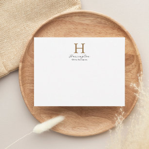 Verfijnd Elegant Zwart en Goud Monogram Notitiekaartje