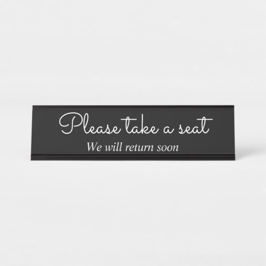 Verfijnd en Classy: "Ga alsjeblieft zitten" Bureau Naambordje (Voorkant)