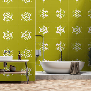 Verfijnd Festive Witte Sneeuwvlok op Elegante Olij Behang