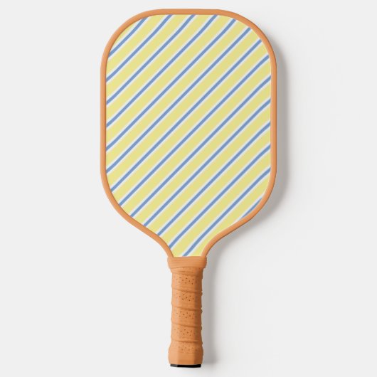 Verfijnd Geel Blauw & Wit Diagonaal Gestreept Pickleball Paddle (Achterkant)