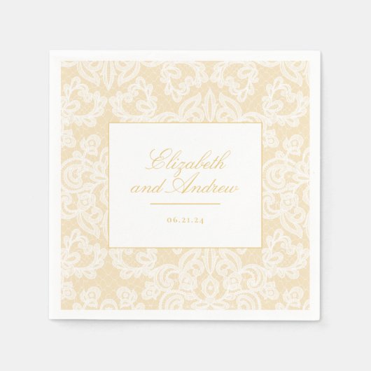 Verfijnd Goud en Kant Script Bruiloft Servet (Voorkant)