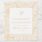 Verfijnd Goud Kant Elegant Monogram Bruiloft Wijn Etiket (Enkel label)