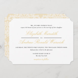 Verfijnd Goud Kant Script Bruiloft Uitnodiging
