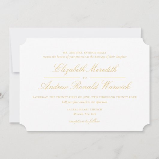 Verfijnd Goud Kant Script Bruiloft Uitnodiging (Voorkant)