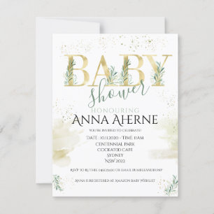 Verfijnd goud met groen baby shower inv kaart