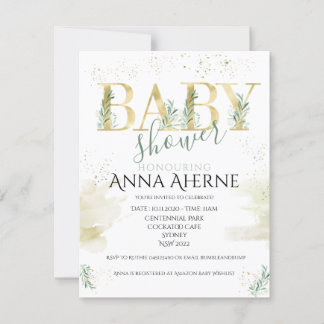 Verfijnd goud met groen baby shower inv kaart
