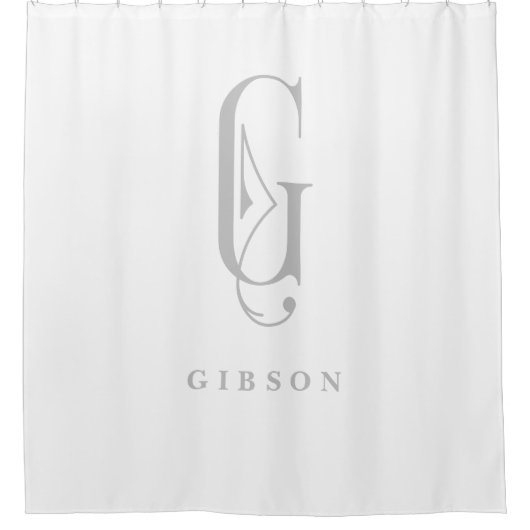 Verfijnd Grijs met Elegant EDITABLE Monogram Douchegordijn (Voorkant)