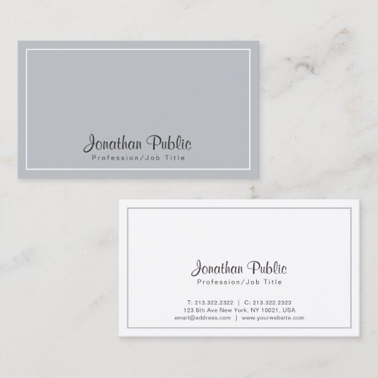 Verfijnd grijs wit modern chic ontwerp visitekaartje (Voorkant / Achterkant)