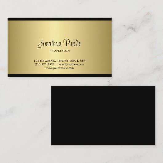 Verfijnd handgeschreven script zwart en goud visitekaartje (Voorkant / Achterkant)