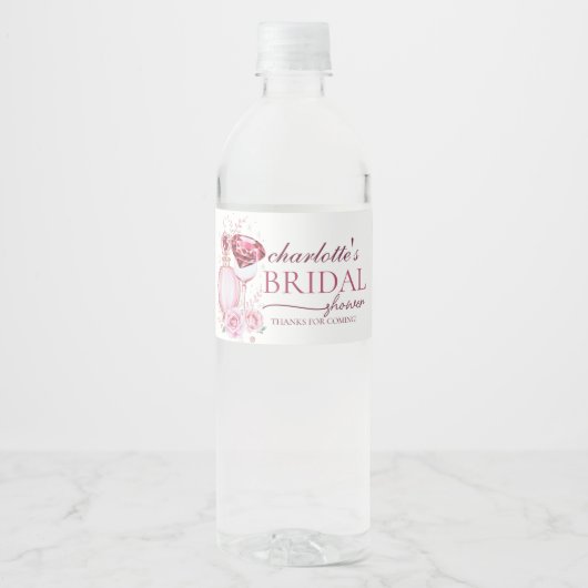 Verfijnd juwelen en Roze Bruidsdiner Waterfles Etiket (Voorkant)