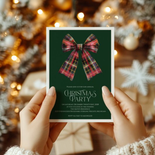 Verfijnd kerstfeest uitnodiging met strikje