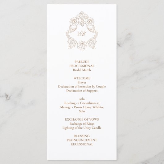 Verfijnd klassiek script Golden Brown Wedding Programmakaart (Voorkant)