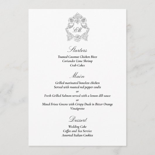 Verfijnd klassiek script zwart-wit menu (Voorkant)