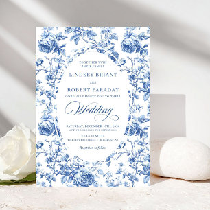 Verfijnd Koninklijk Blauw Toile de Jouy Bloem Brui Kaart
