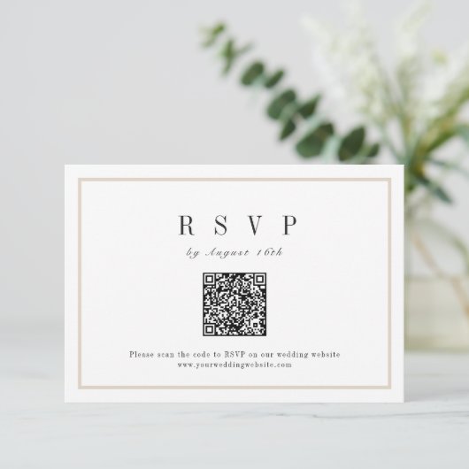 Verfijnd lijst minimalistische bruiloft QR-code RSVP Kaartje (Staand voorkant)