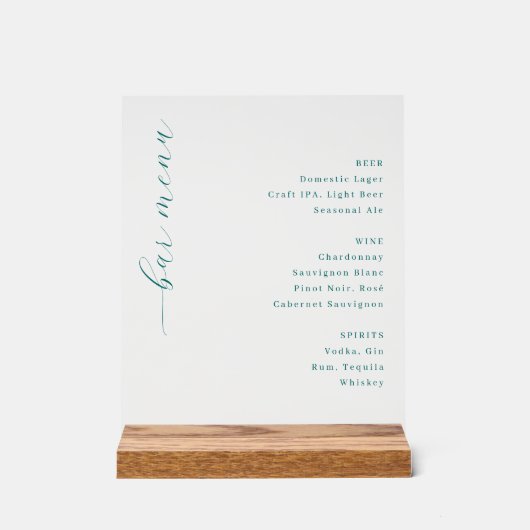 Verfijnd Minimalistisch Barmenu Acryl Bord (Voorkant)