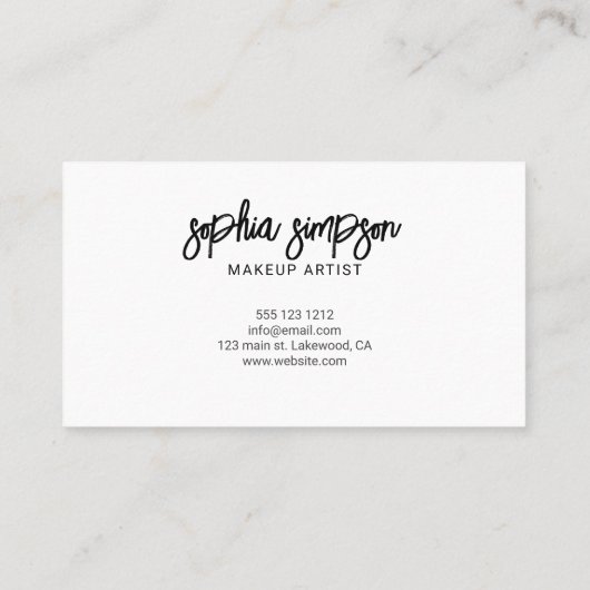 Verfijnd minimalistisch penseelscript wit visitekaartje (Achterkant)