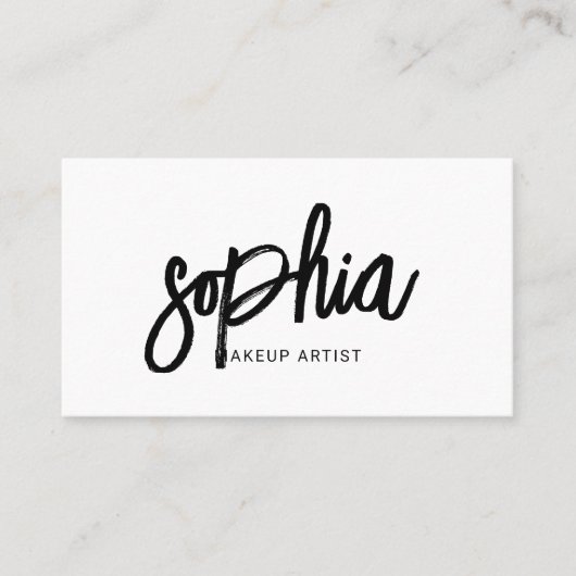 Verfijnd minimalistisch penseelscript wit visitekaartje (Voorkant)